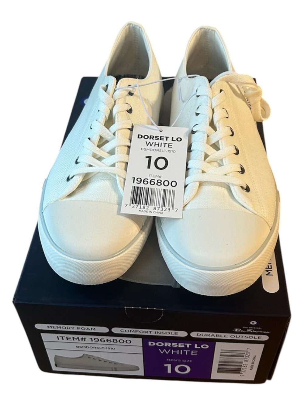 Ben Sherman Men's Canvas Shoe Memory Foam White Size 10